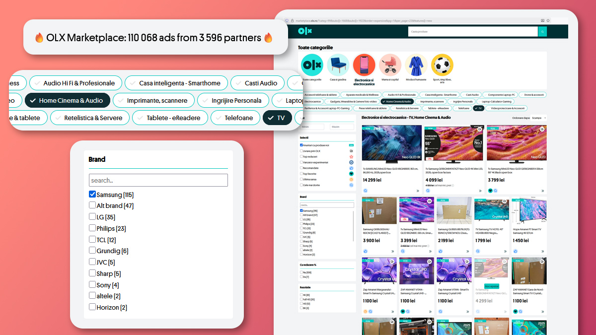 Marketplace frontend UI - filtering logic for 100.000+ ads